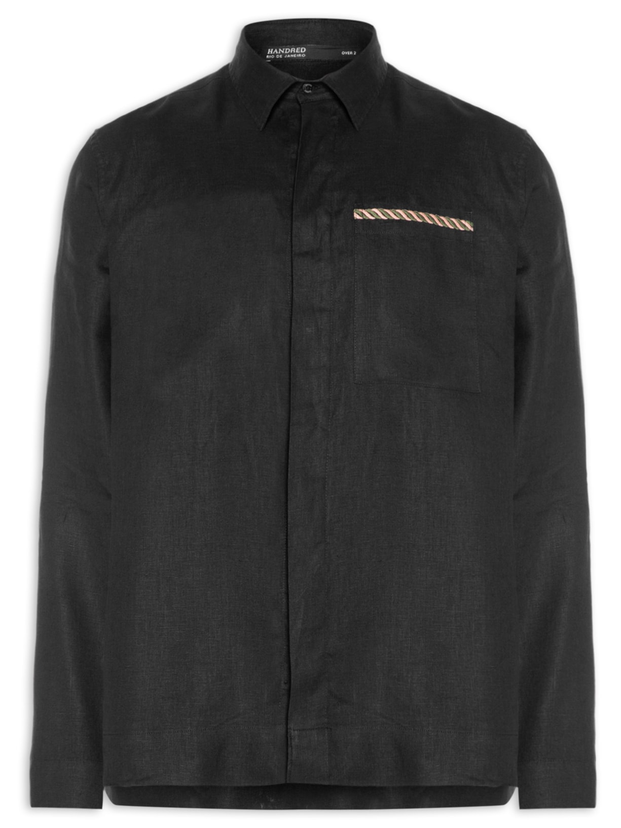 Camisa Masculina Linho Bordado Rosto – Preto