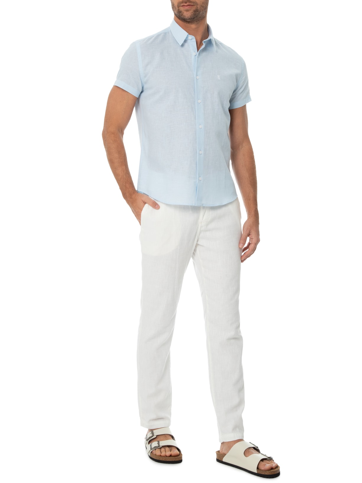 Camisa Masculina Linho Casual Azul Sergio K