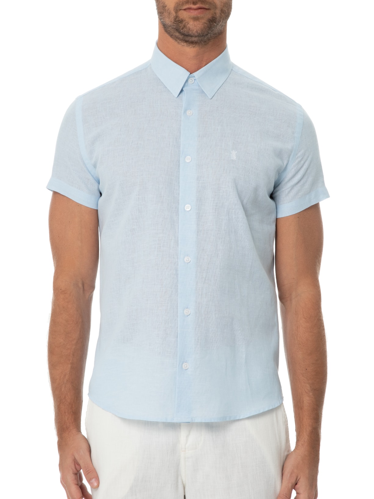 Camisa Masculina Linho Casual Azul Sergio K