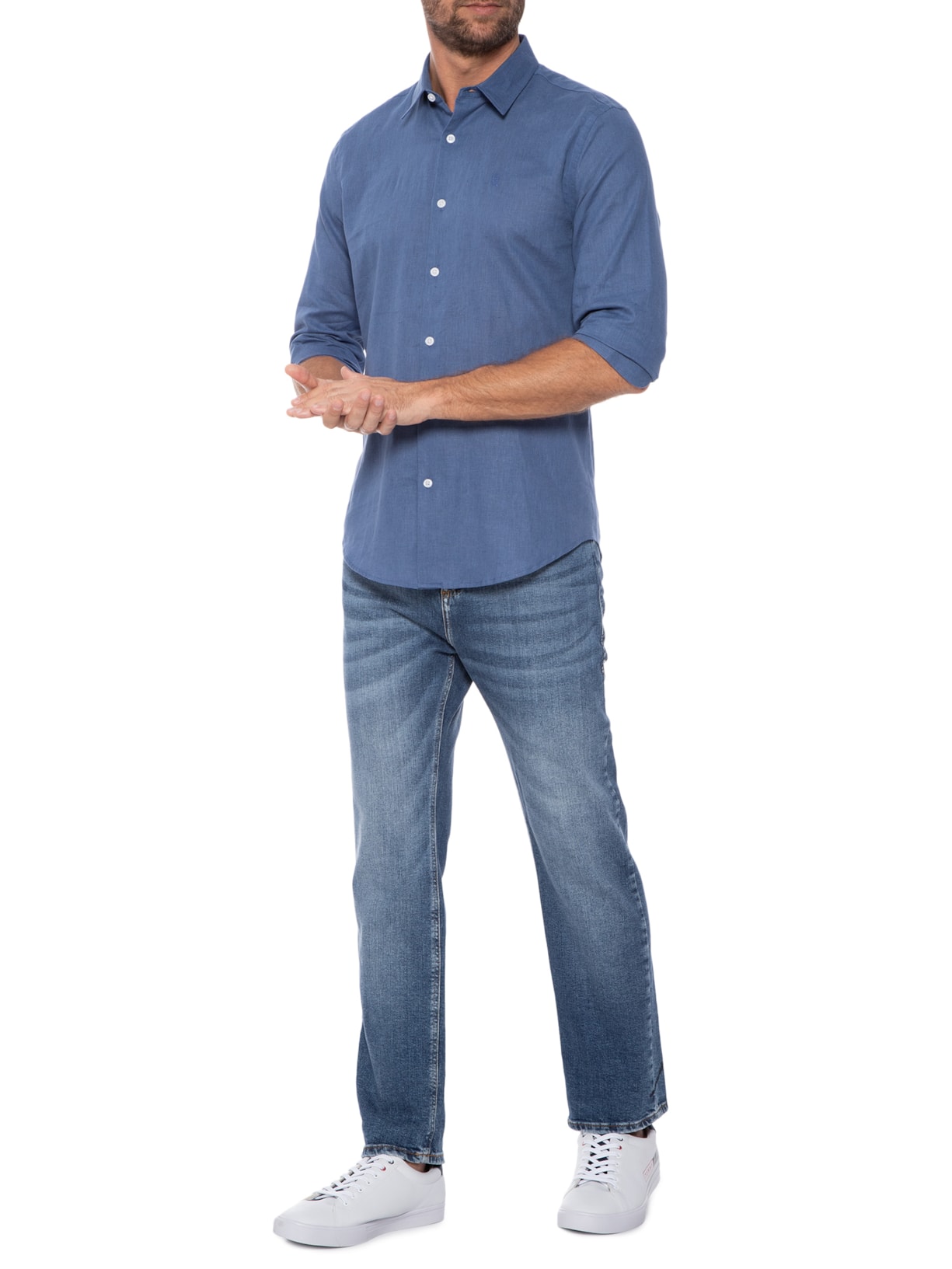 Camisa Masculina Linho Casual Azul Sergio K