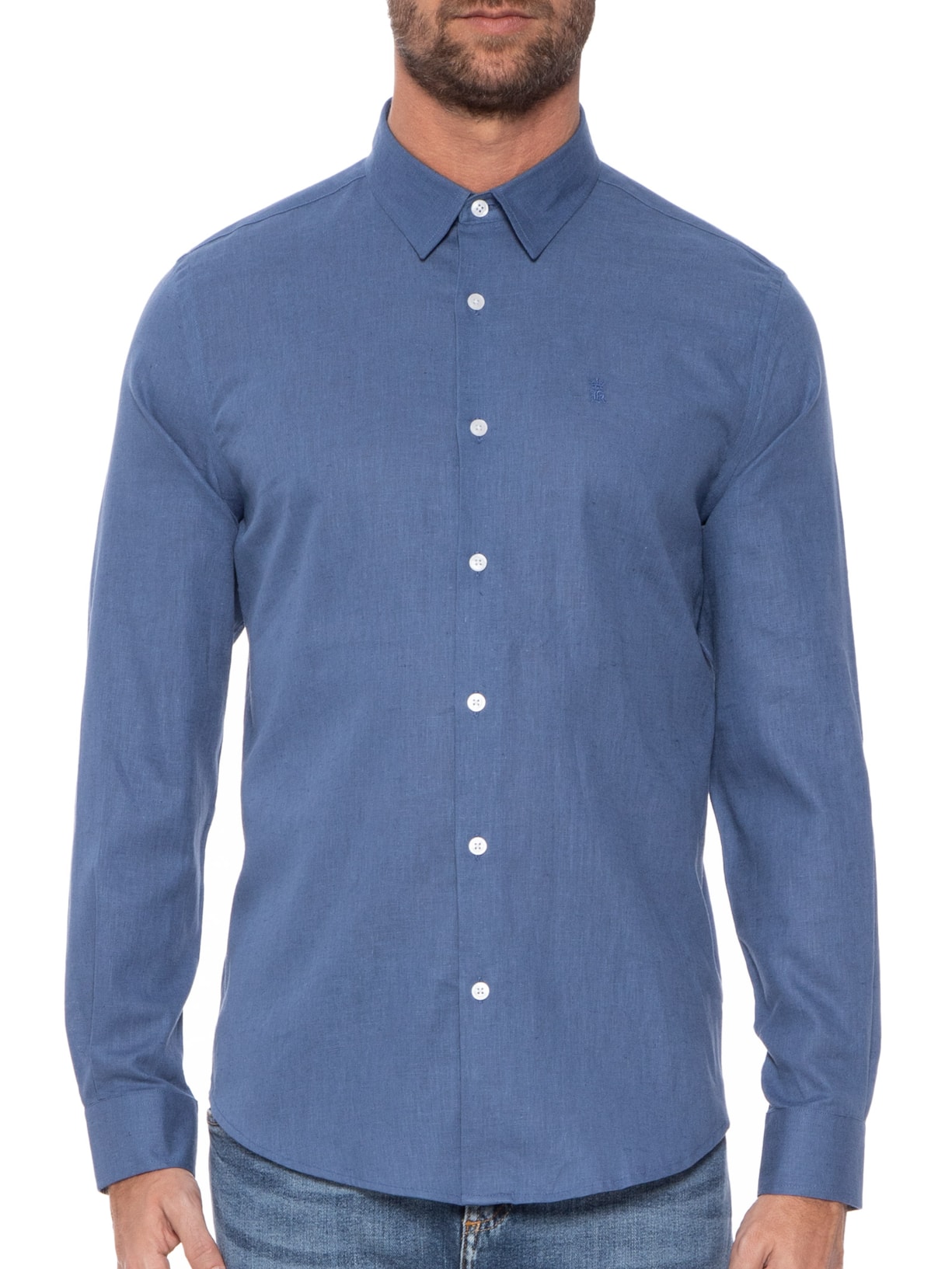 Camisa Masculina Linho Casual Azul Sergio K