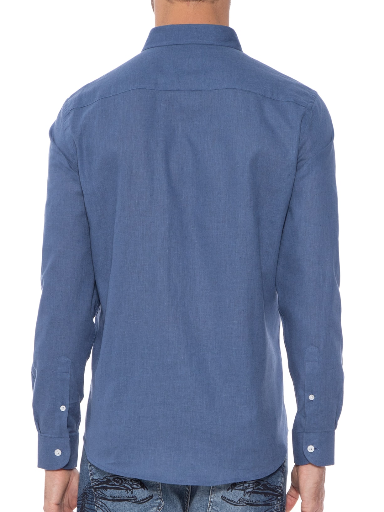 Camisa Masculina Linho Casual Azul Sergio K