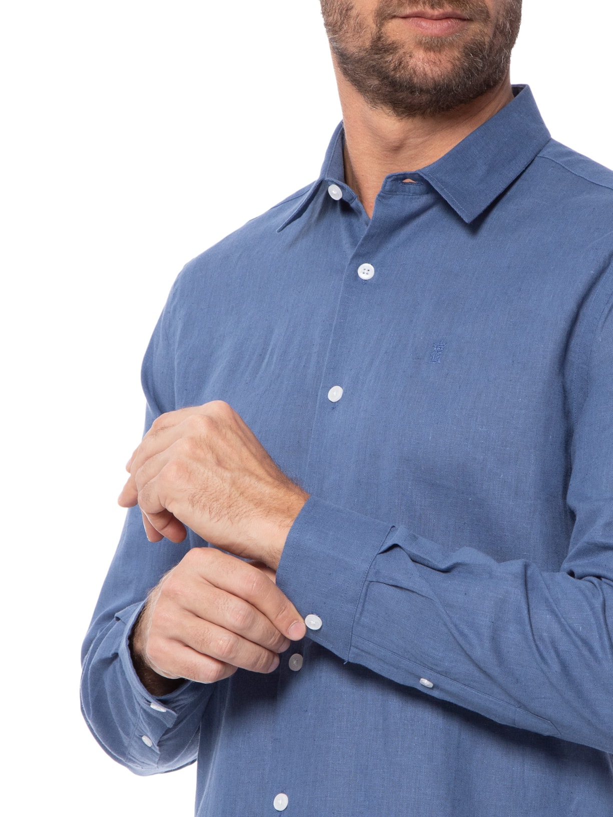 Camisa Masculina Linho Casual Azul Sergio K