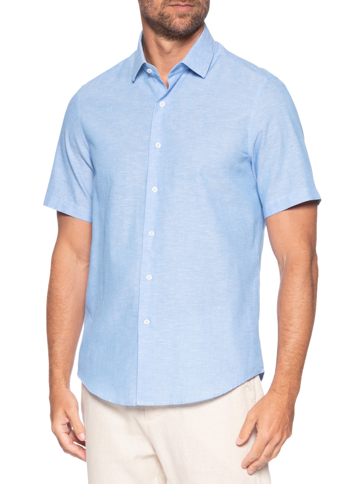 Camisa Masculina Linho Com Algodão Azul Paramount Alfaiataria