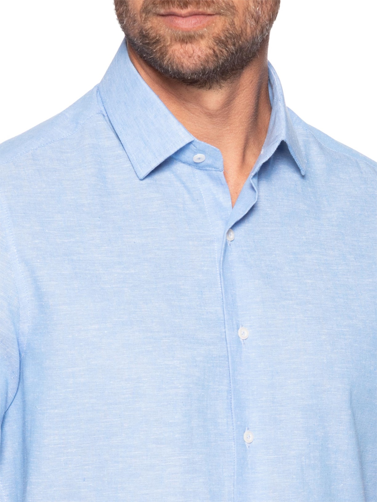 Camisa Masculina Linho Com Algodão Azul Paramount Alfaiataria