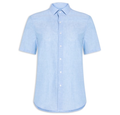 Camisa Masculina Linho Com Algodão - Azul