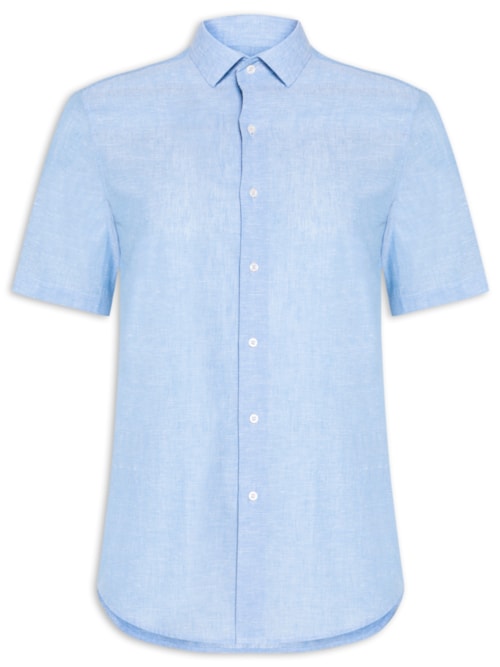 Camisa Masculina Linho Com Algodão - Azul