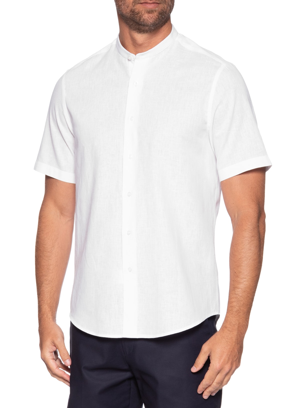 Camisa Masculina Linho Com Algodão Gola Padre Branco Paramount Alfaiataria
