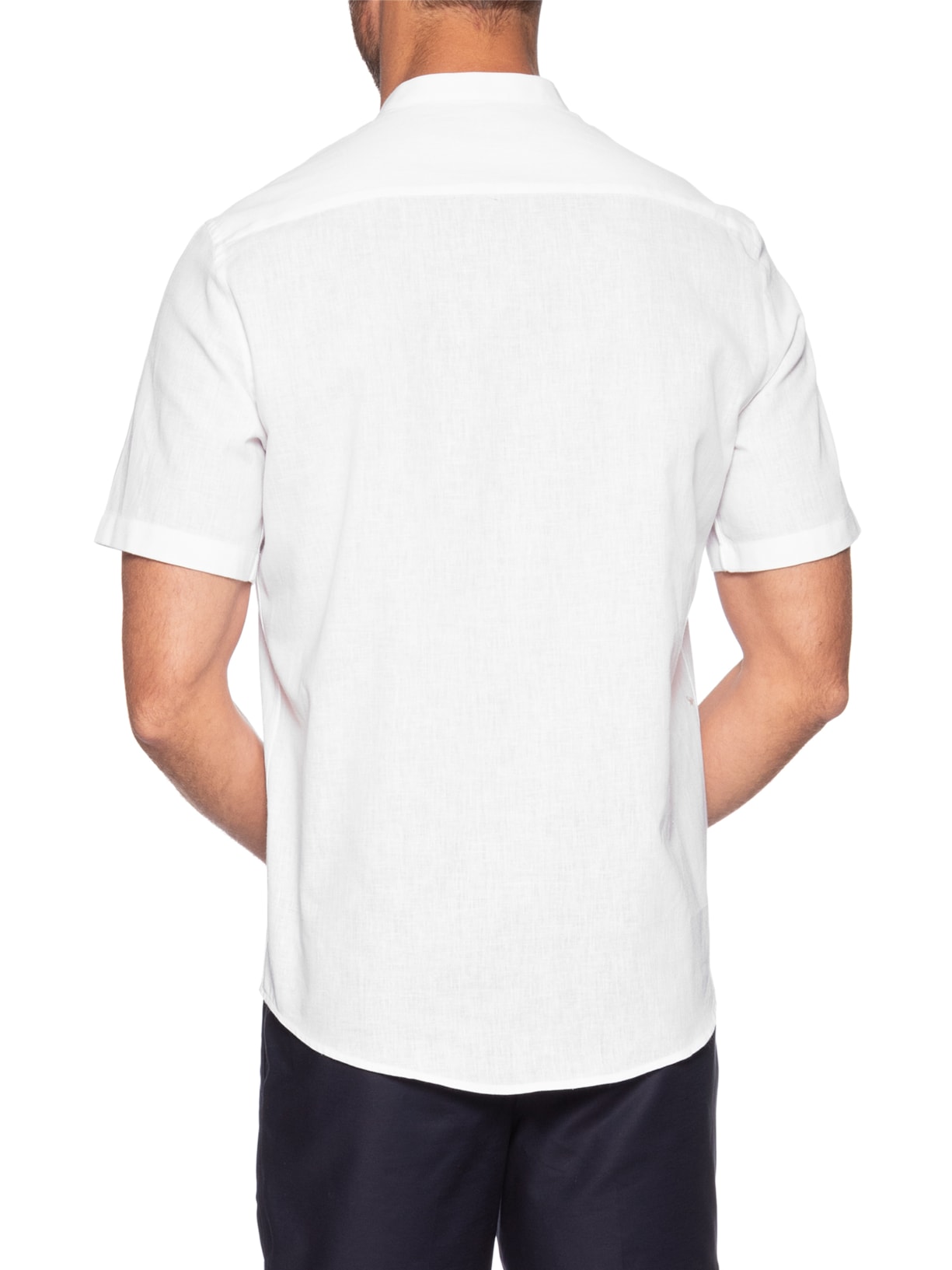 Camisa Masculina Linho Com Algodão Gola Padre Branco Paramount Alfaiataria