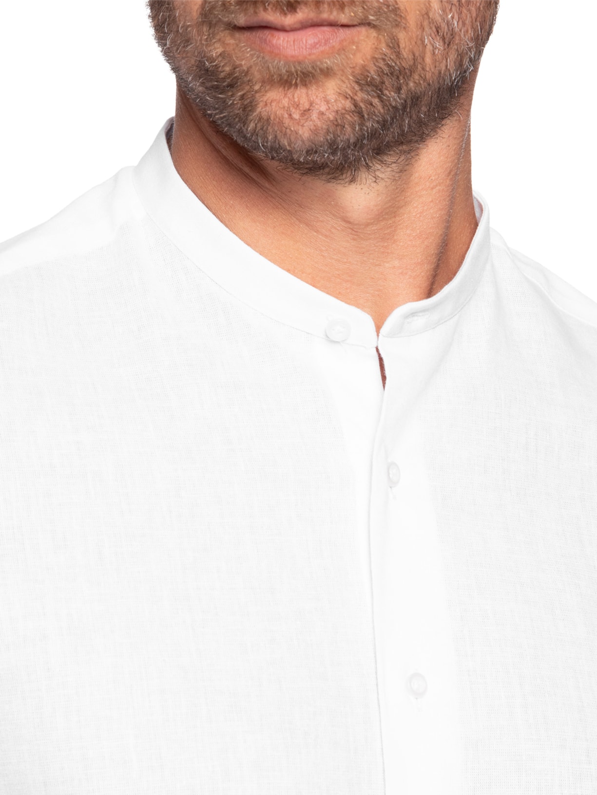 Camisa Masculina Linho Com Algodão Gola Padre Branco Paramount Alfaiataria