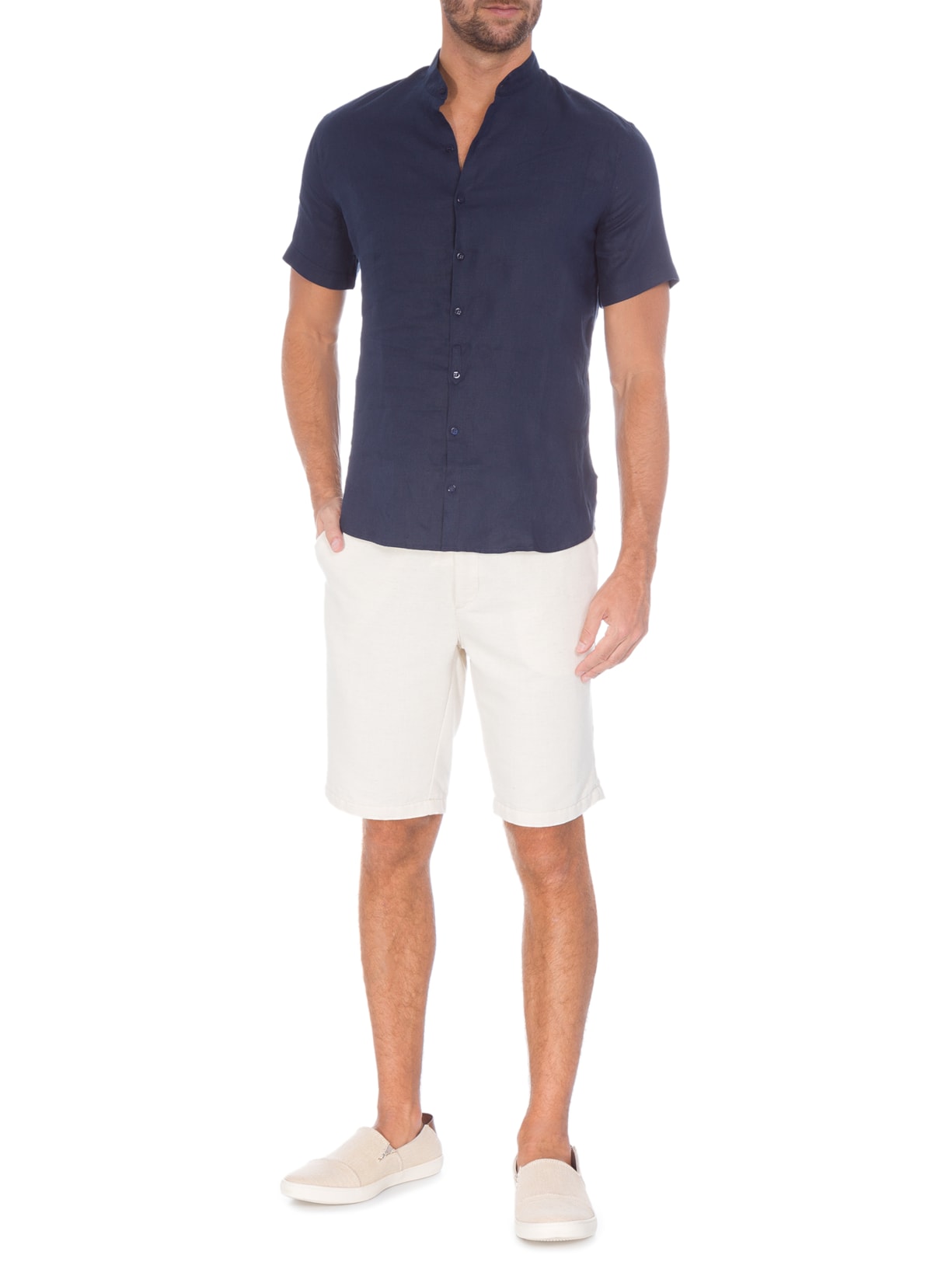 Camisa Masculina Linho Hr8 Azul Ricardo Almeida