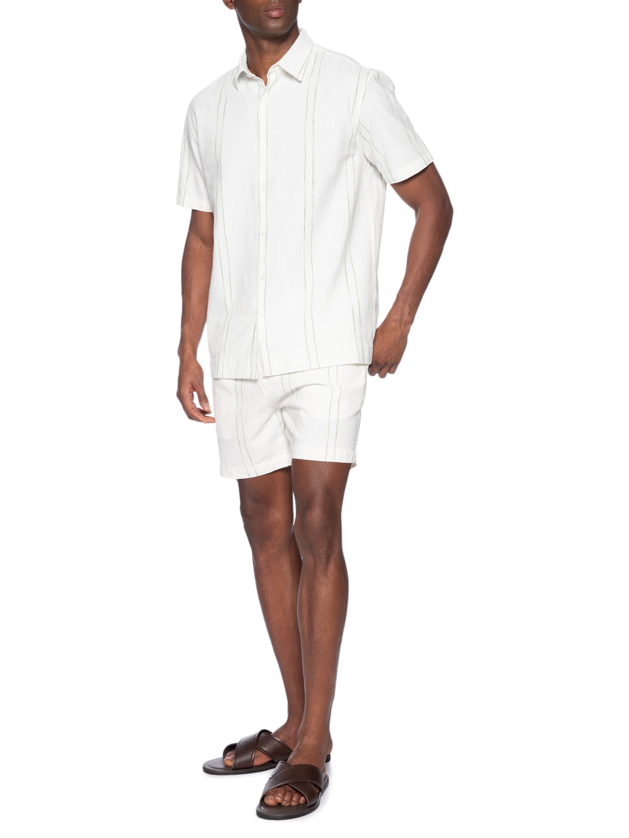 Camisa Masculina Linho Listra Summer Verde Foxton