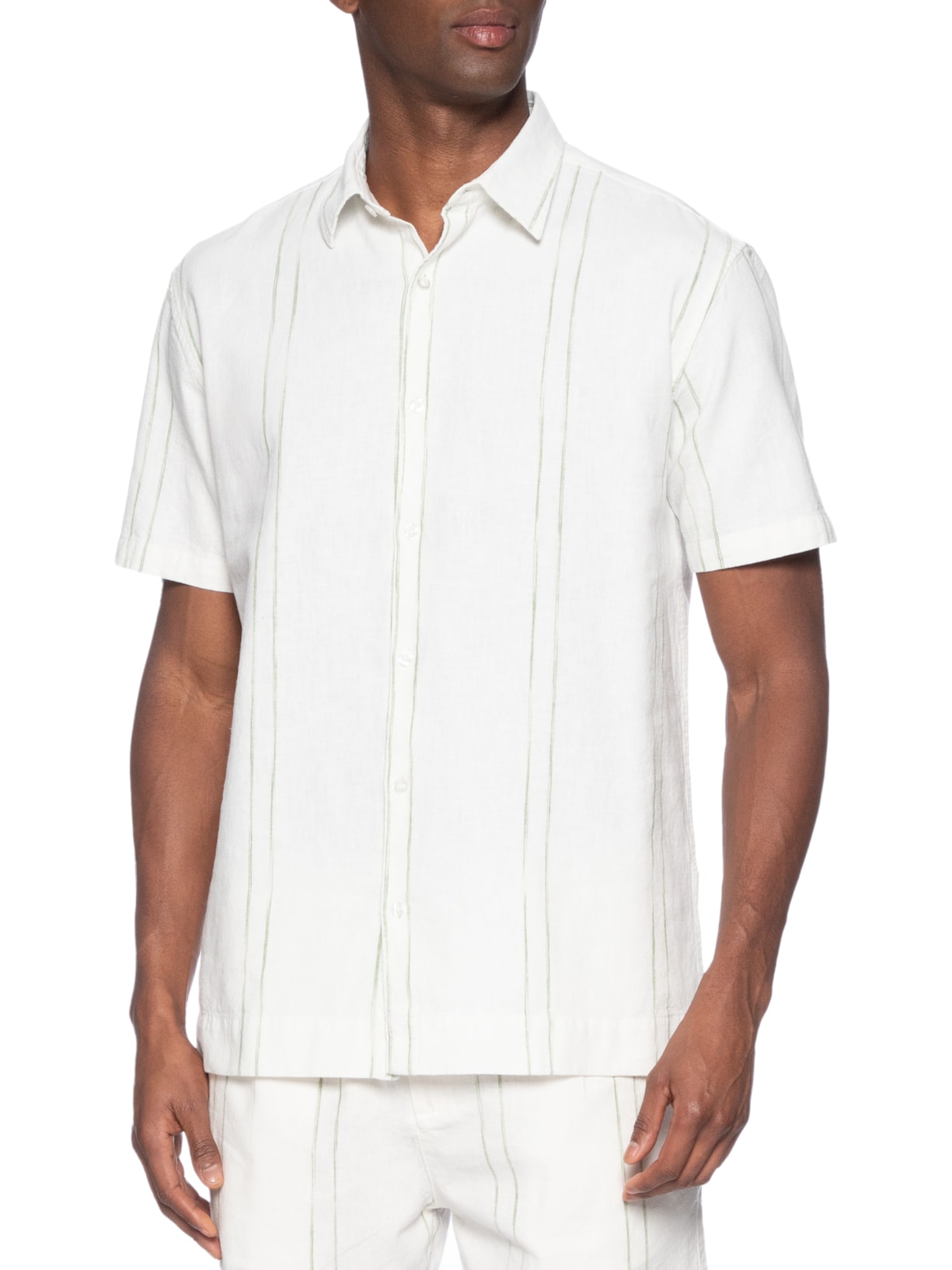 Camisa Masculina Linho Listra Summer Verde Foxton