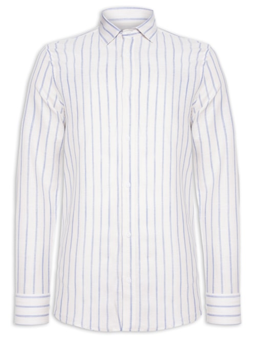 Camisa Masculina Linho Listrada Slim Fit - Off White