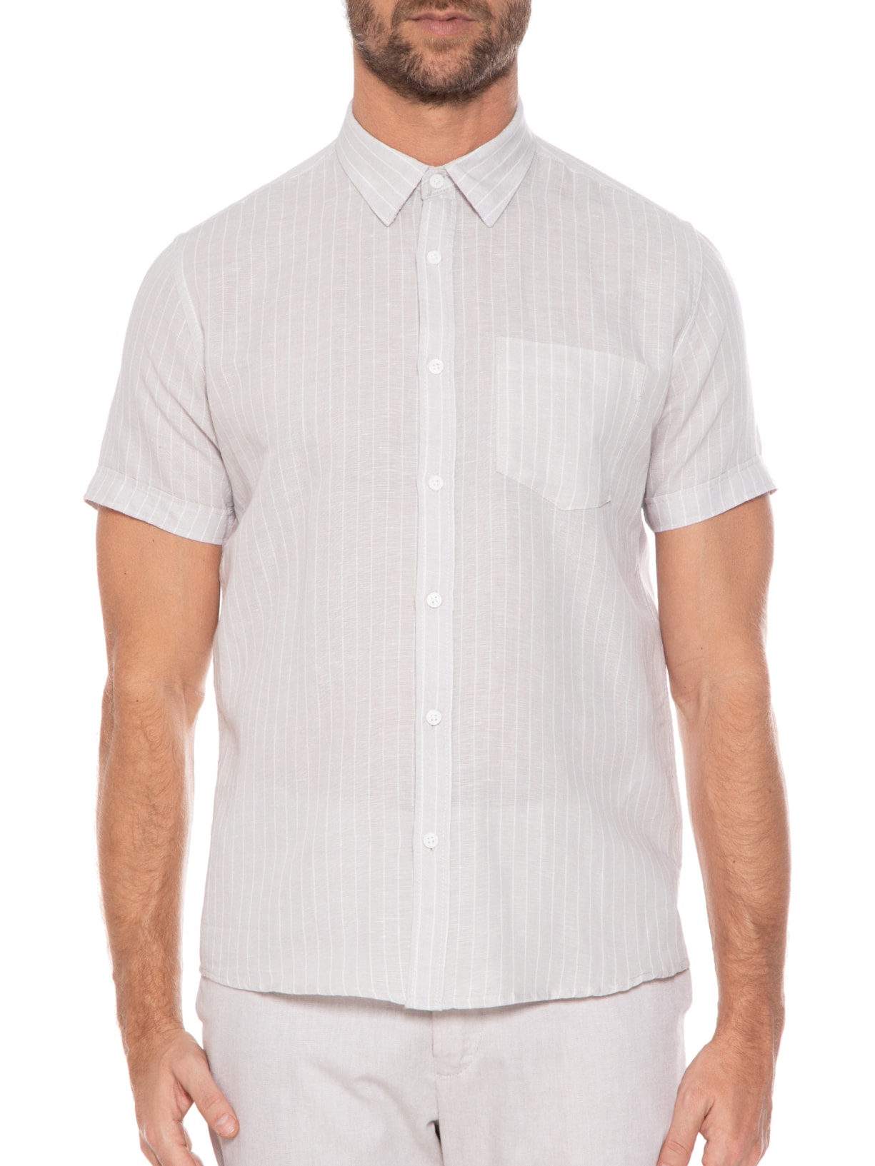 Camisa Masculina Linho Listras Cinza '2 Essential