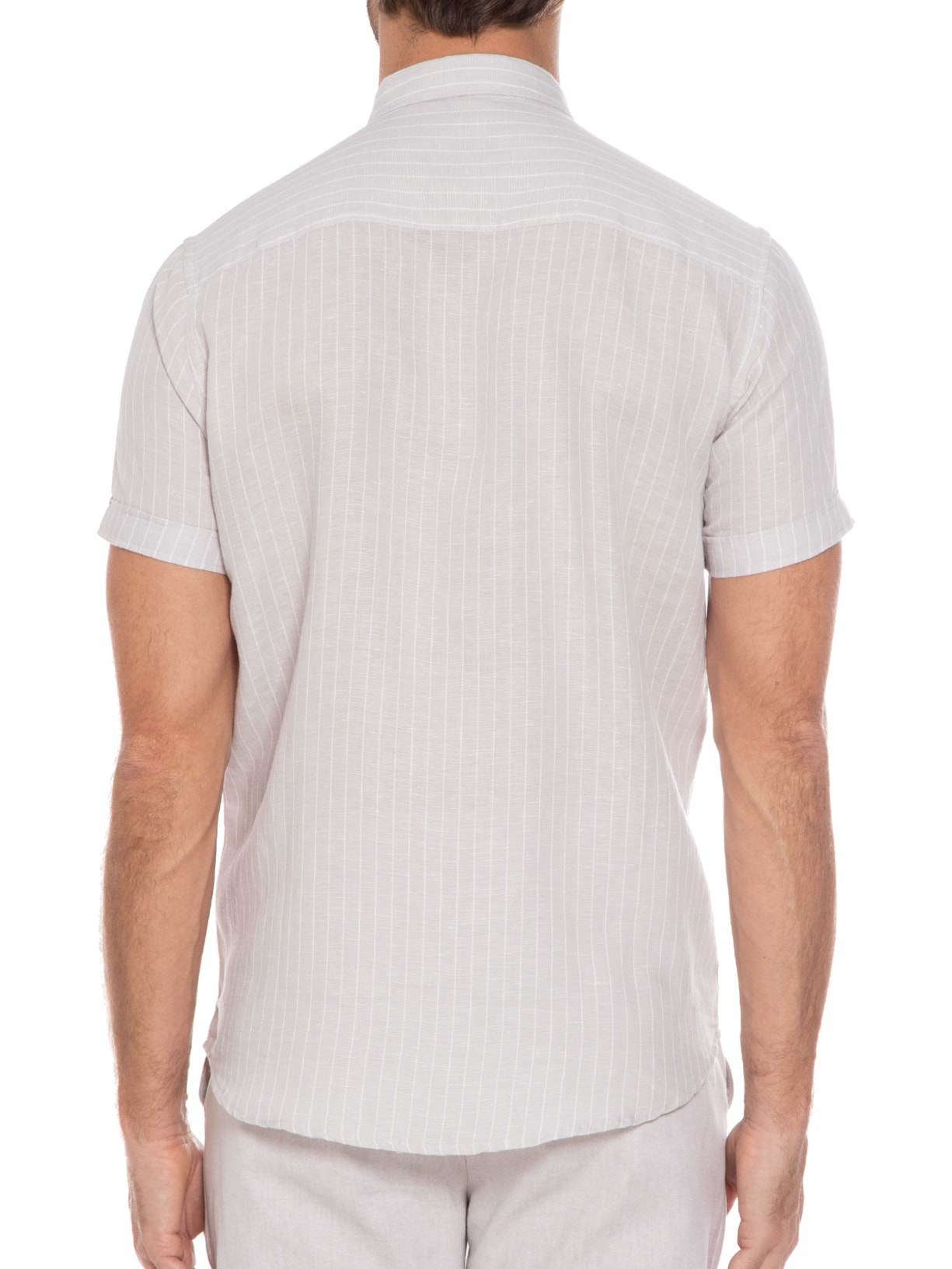 Camisa Masculina Linho Listras Cinza '2 Essential