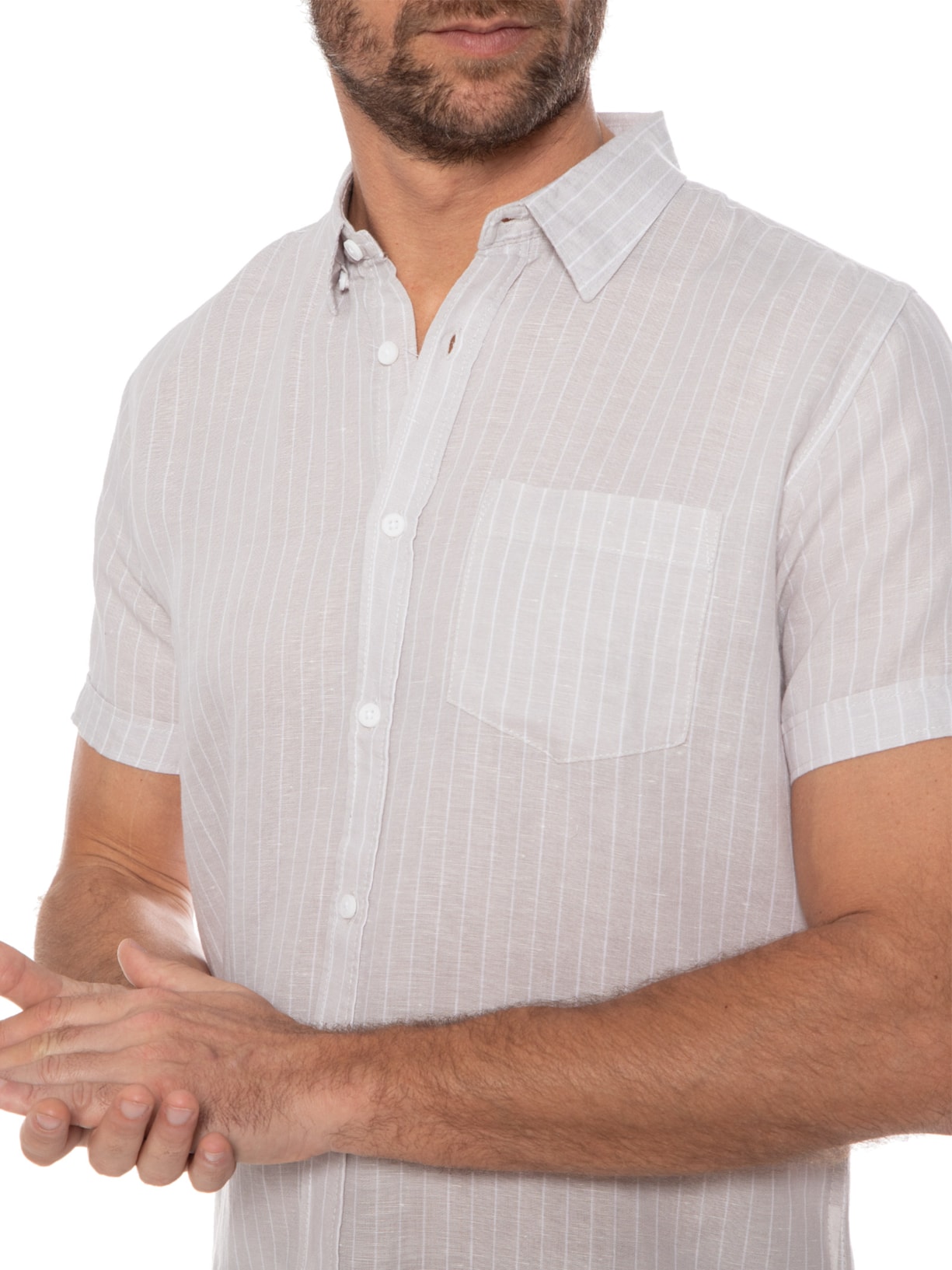 Camisa Masculina Linho Listras Cinza '2 Essential