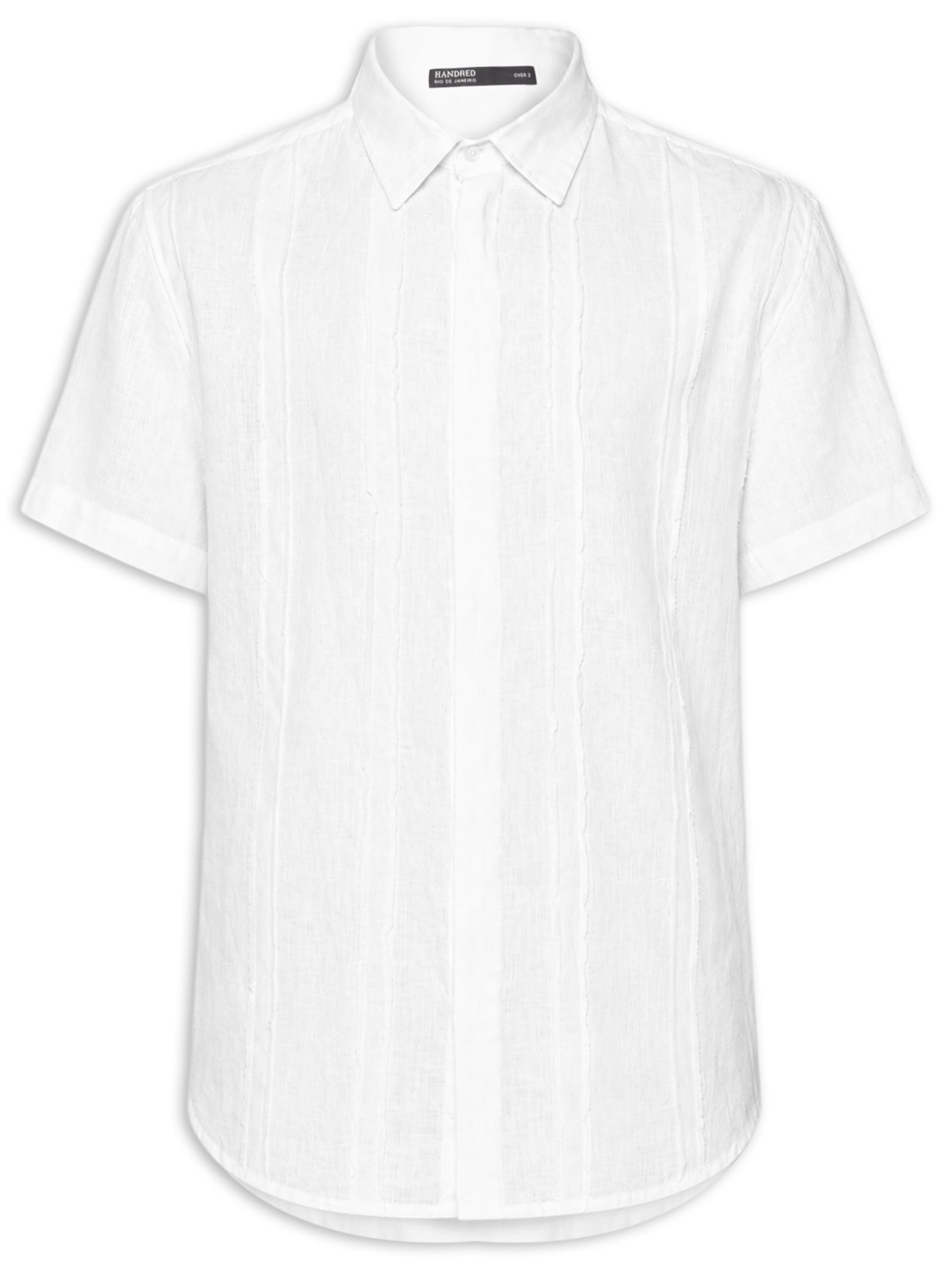 Camisa Masculina Linho Listras Desfiadas Branco Handred