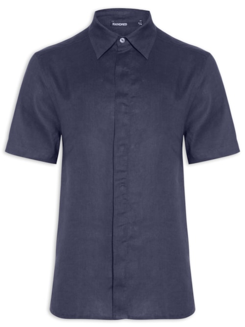 Camisa Masculina Linho Manga Curta - Azul