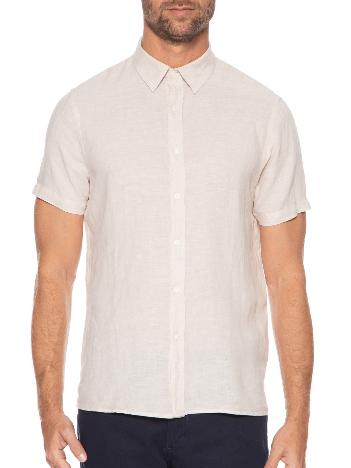 Camisa Masculina Linho Manga Curta Bege '2 Essential