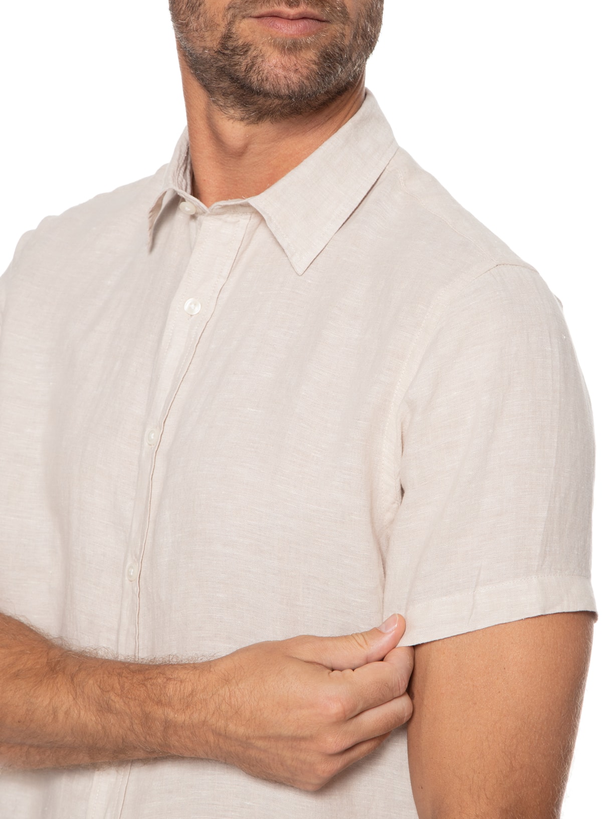 Camisa Masculina Linho Manga Curta Bege '2 Essential