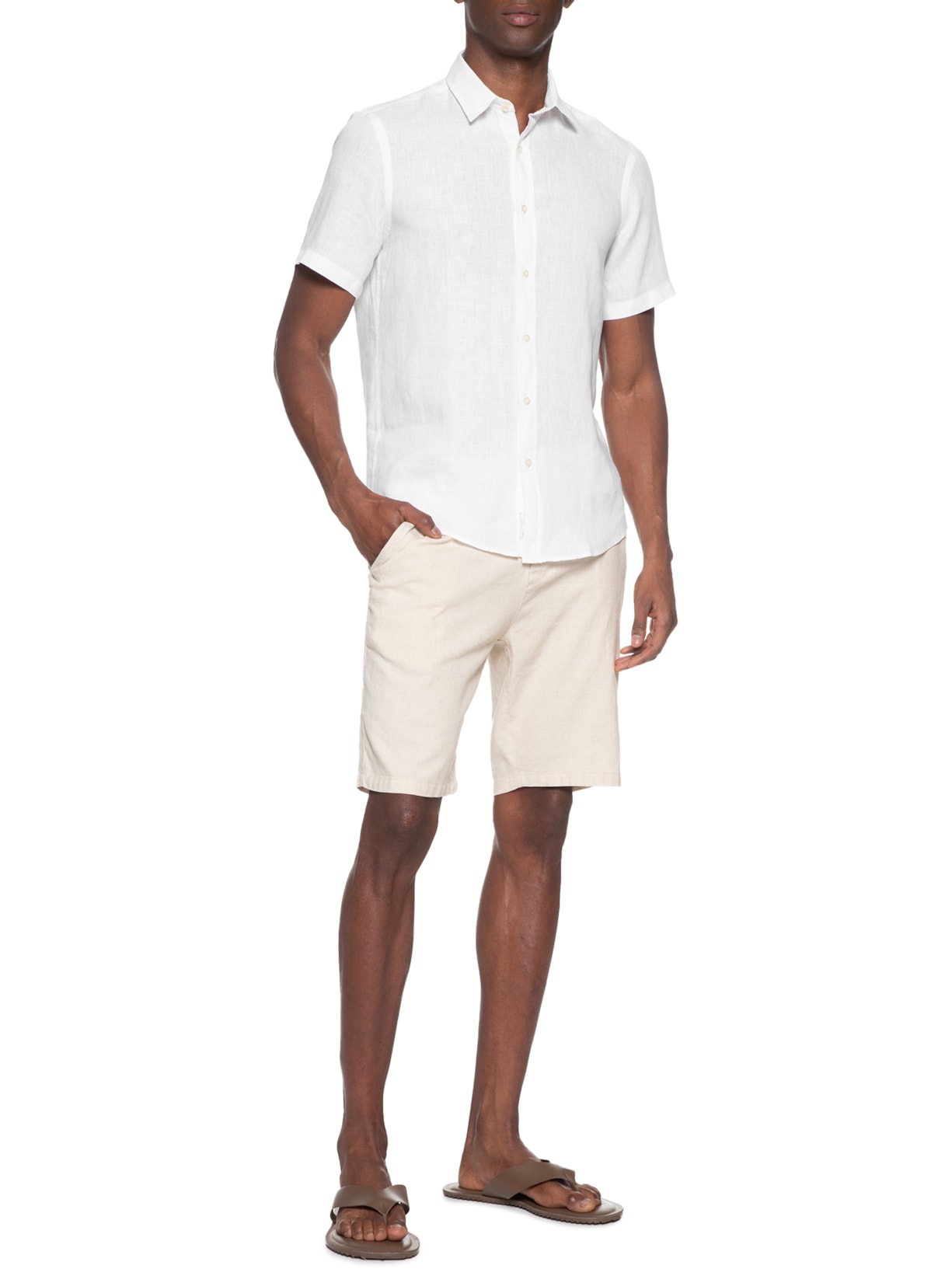 Camisa Masculina Linho Manga Curta Branco Pineapple