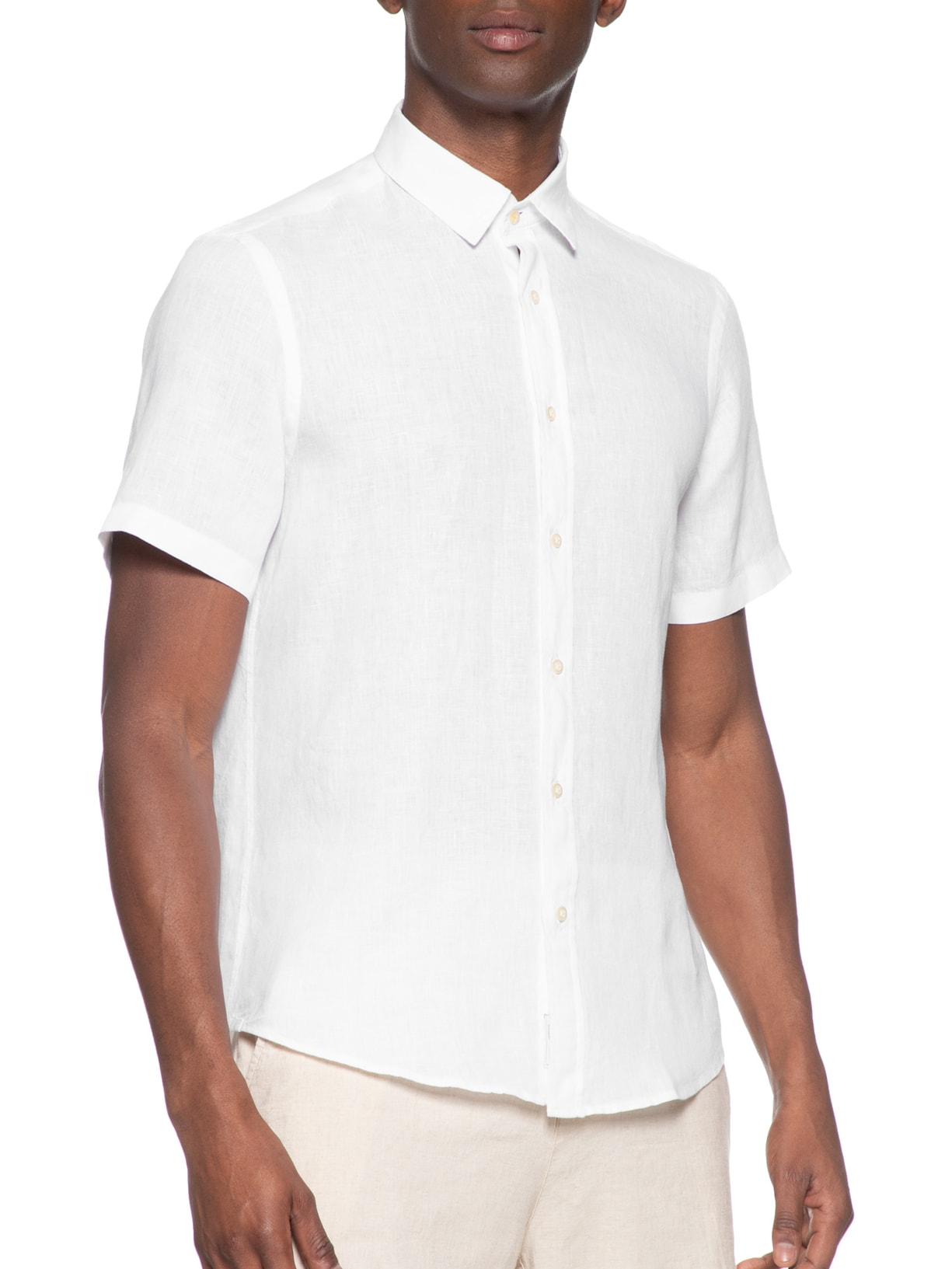 Camisa Masculina Linho Manga Curta Branco Pineapple