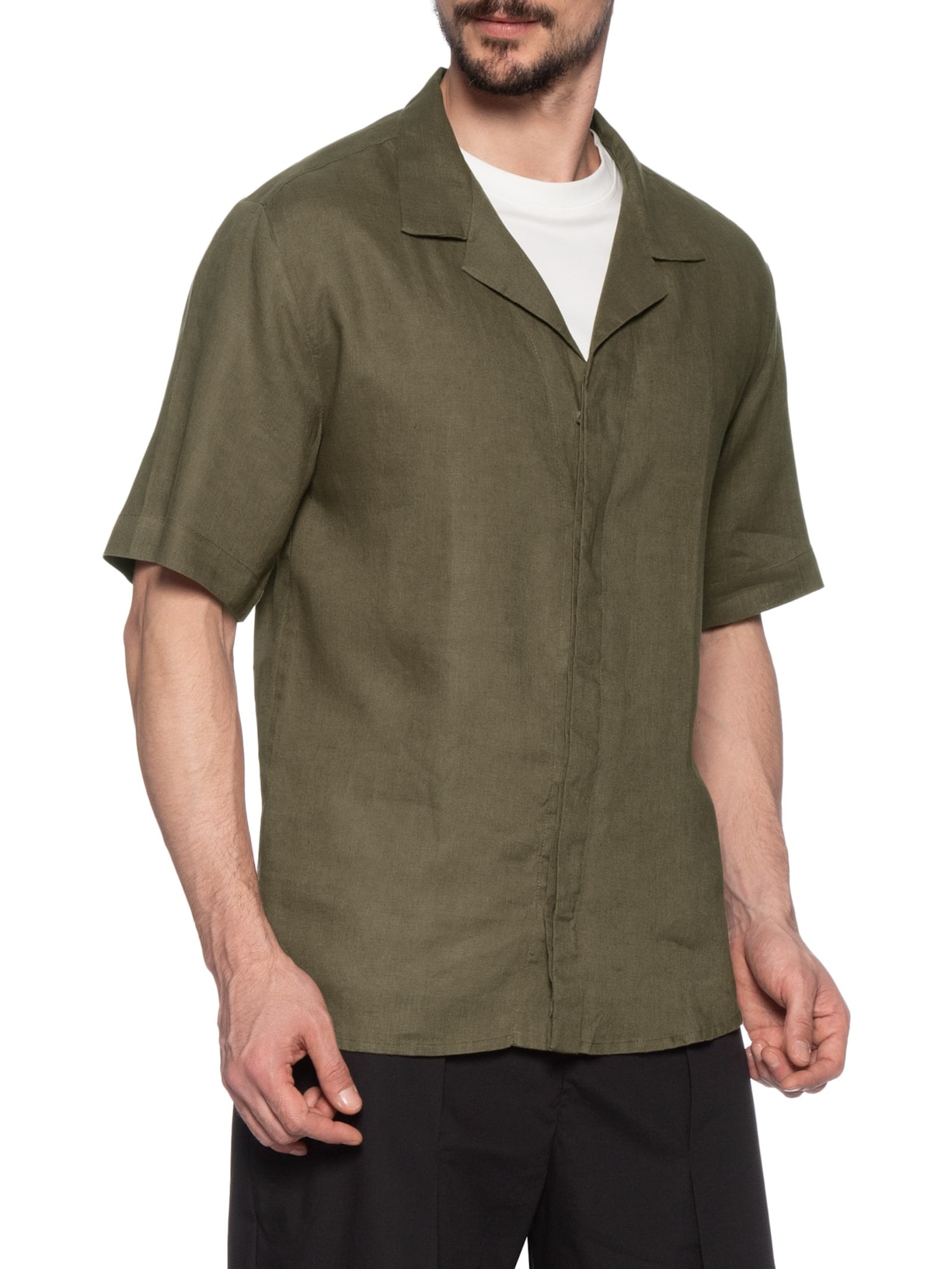 Camisa Masculina Linho Manga Curta Gola Blazer  Verde Handred