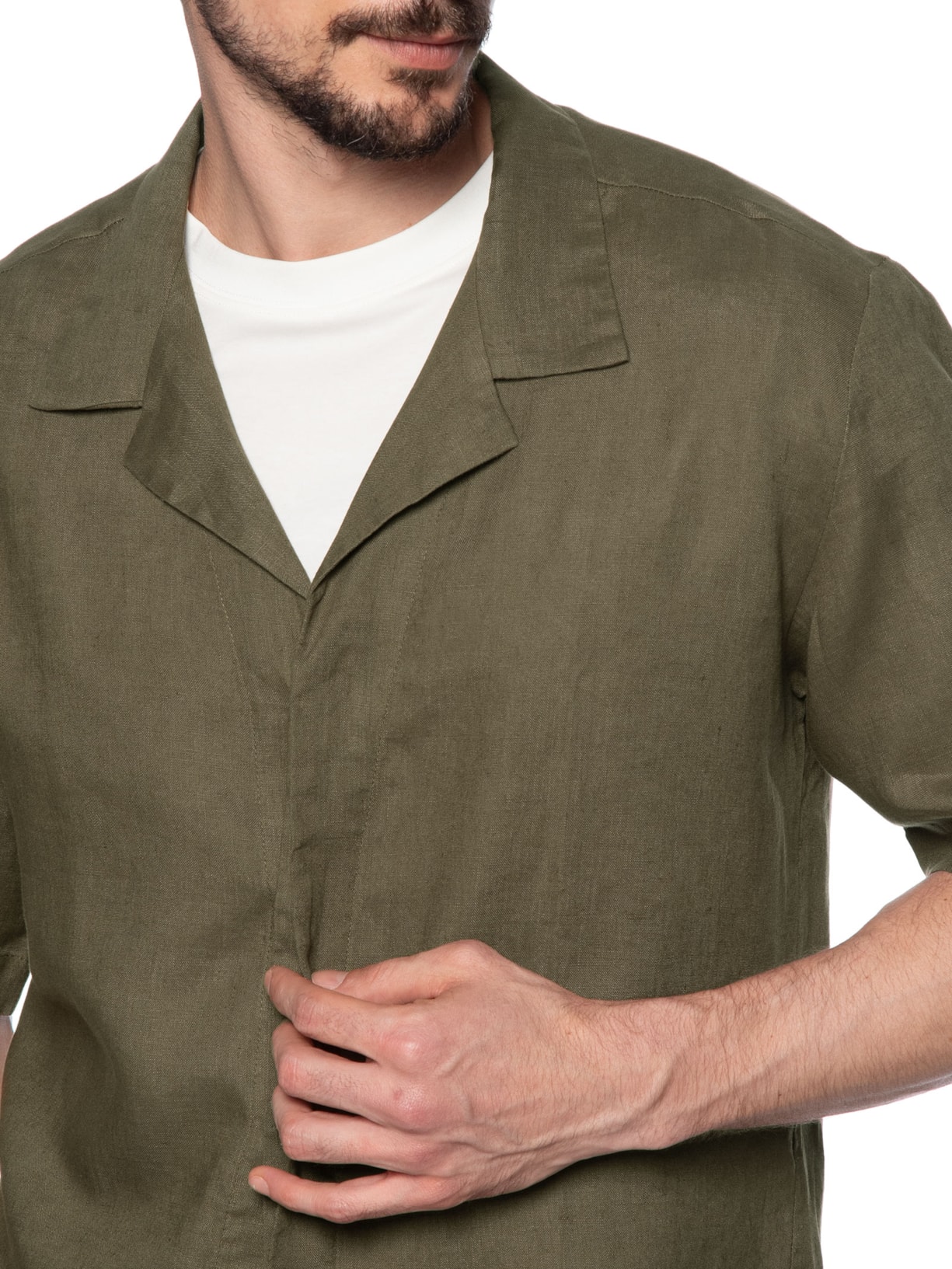 Camisa Masculina Linho Manga Curta Gola Blazer  Verde Handred