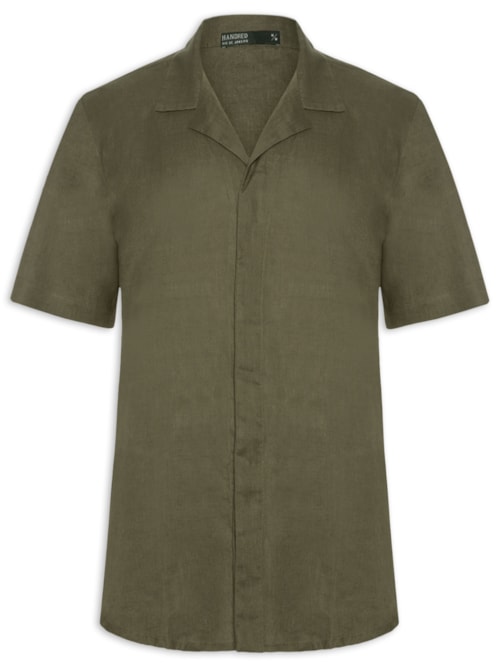 Camisa Masculina Linho Manga Curta Gola Blazer - Verde