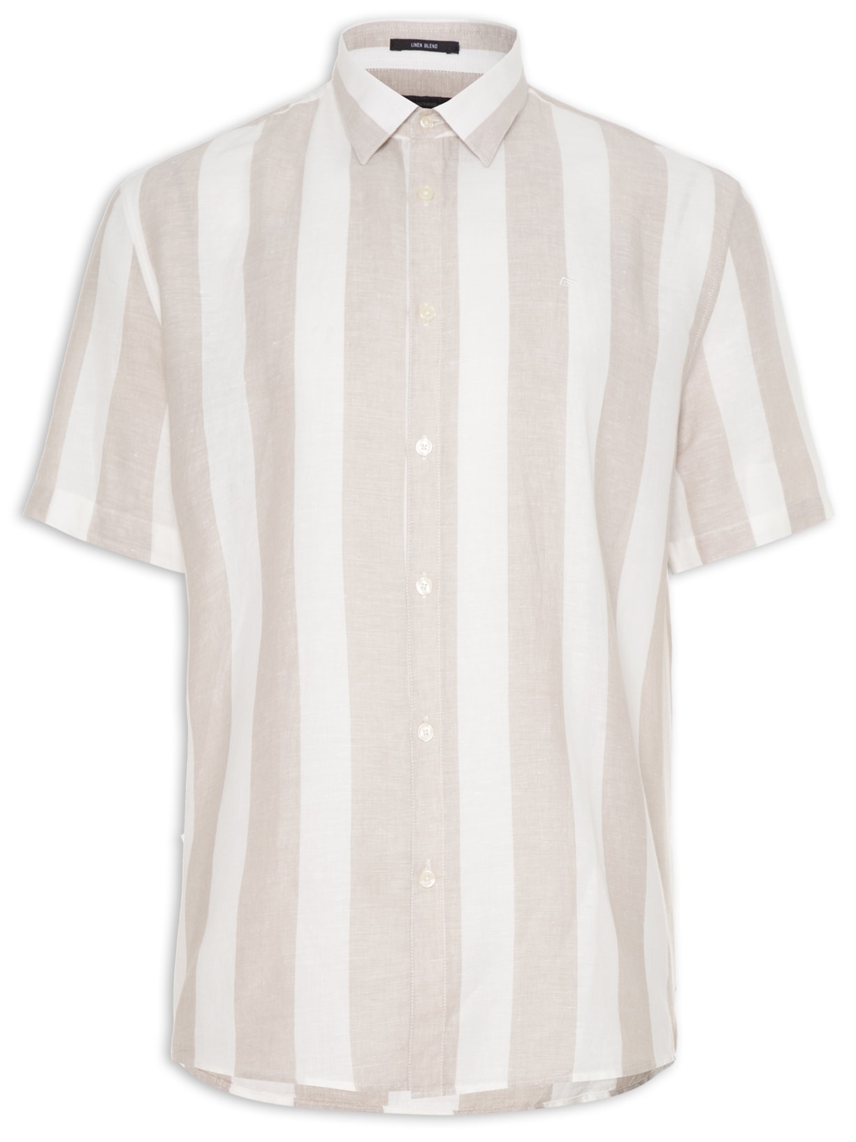 Camisa Masculina Linho Manga Curta Linen Blend Wide Stripes - Bege