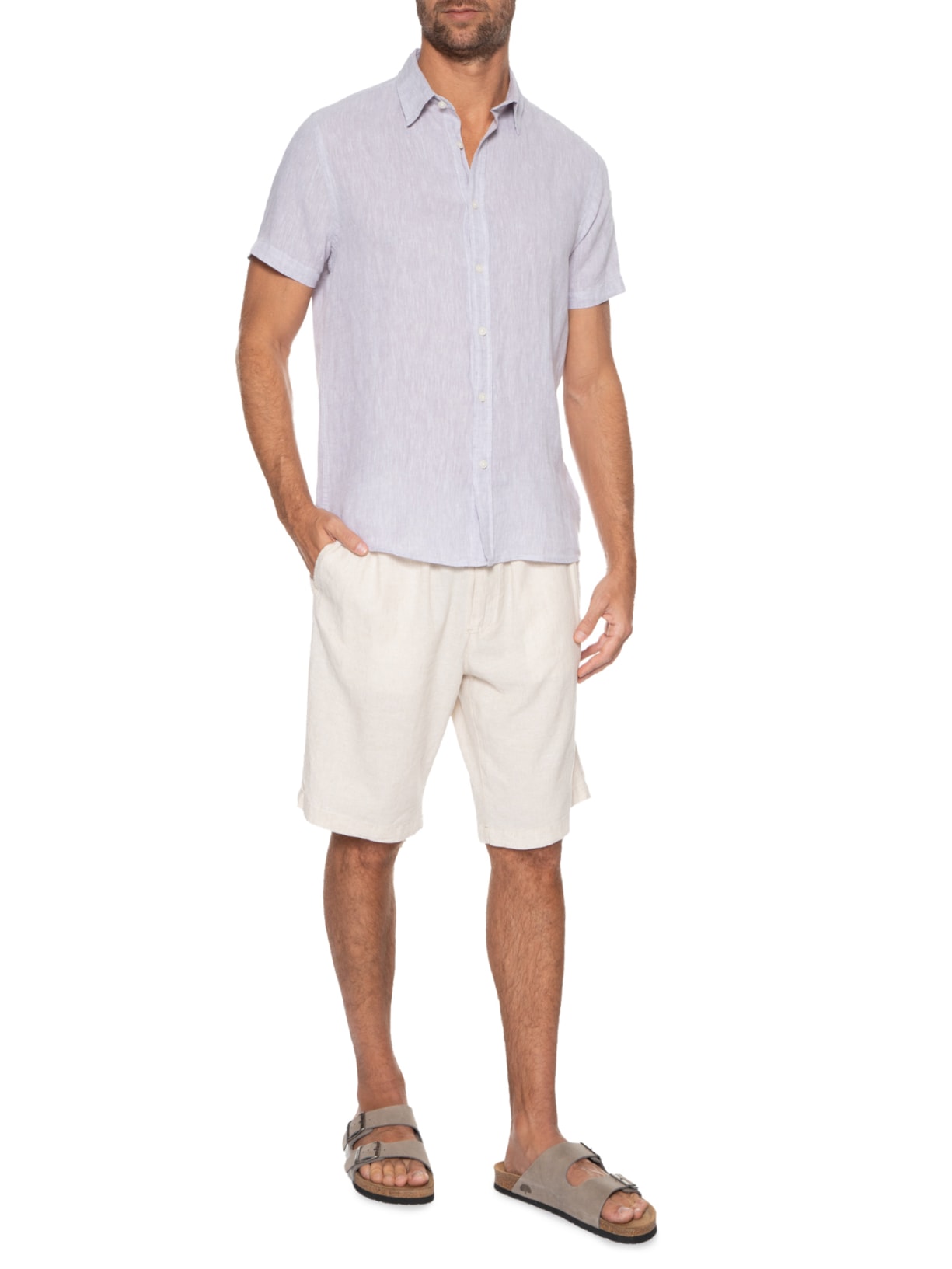 Camisa Masculina Linho Manga Curta Masculino Cinza '2 Essential