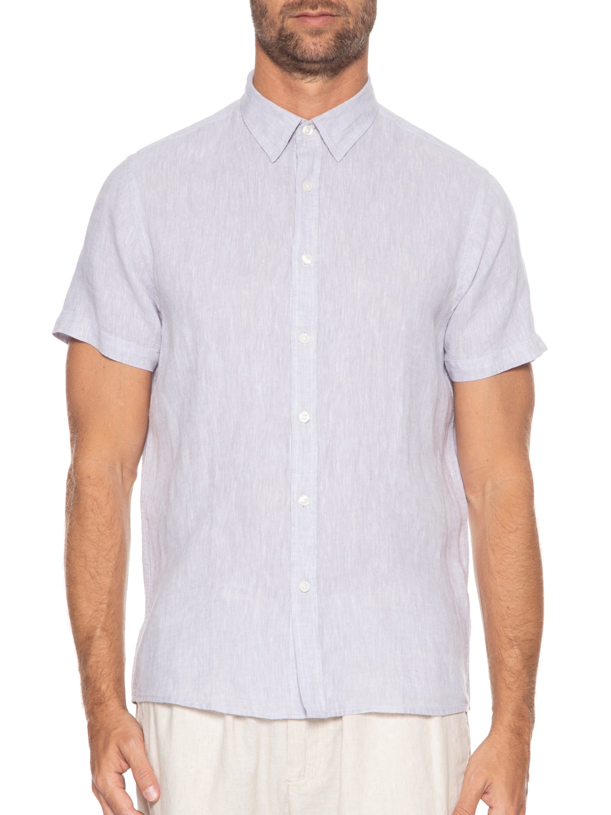 Camisa Masculina Linho Manga Curta Masculino Cinza '2 Essential