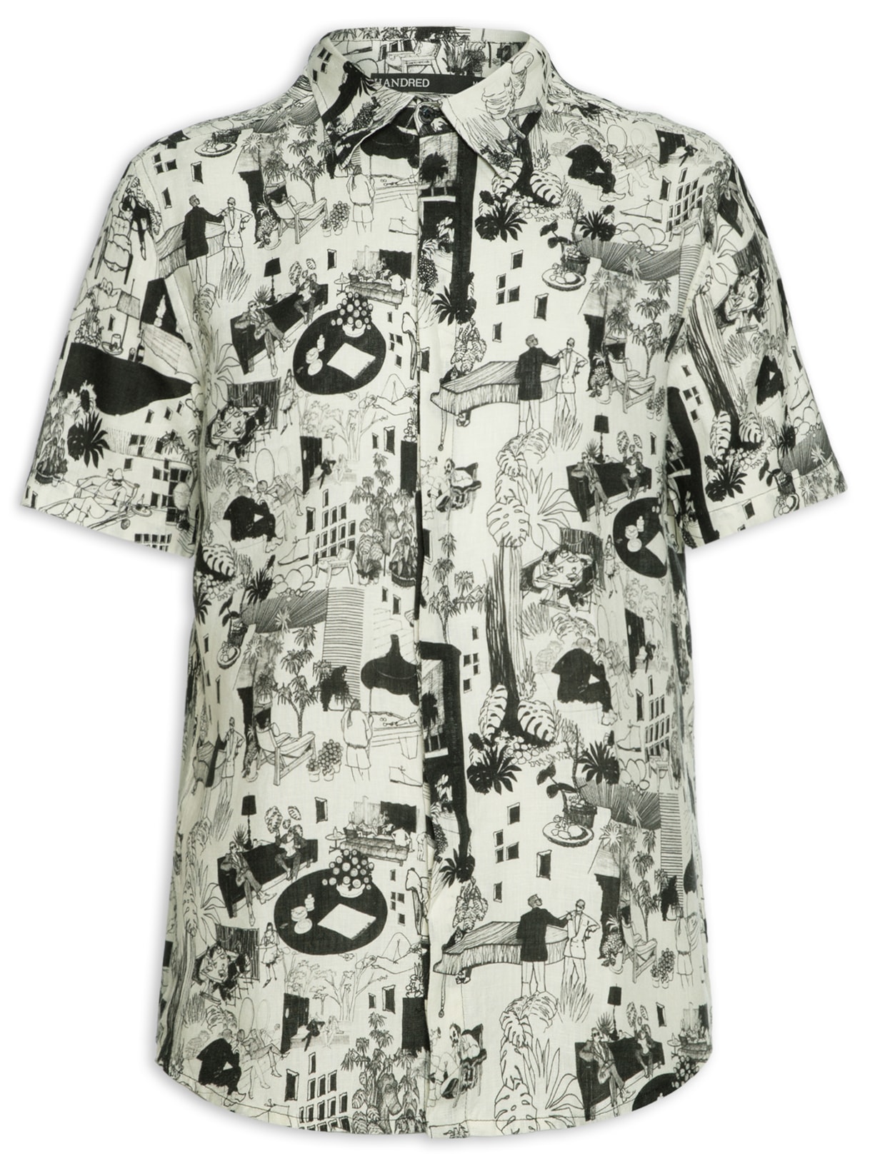 Camisa Masculina Linho Manga Curta Personagens - Preto