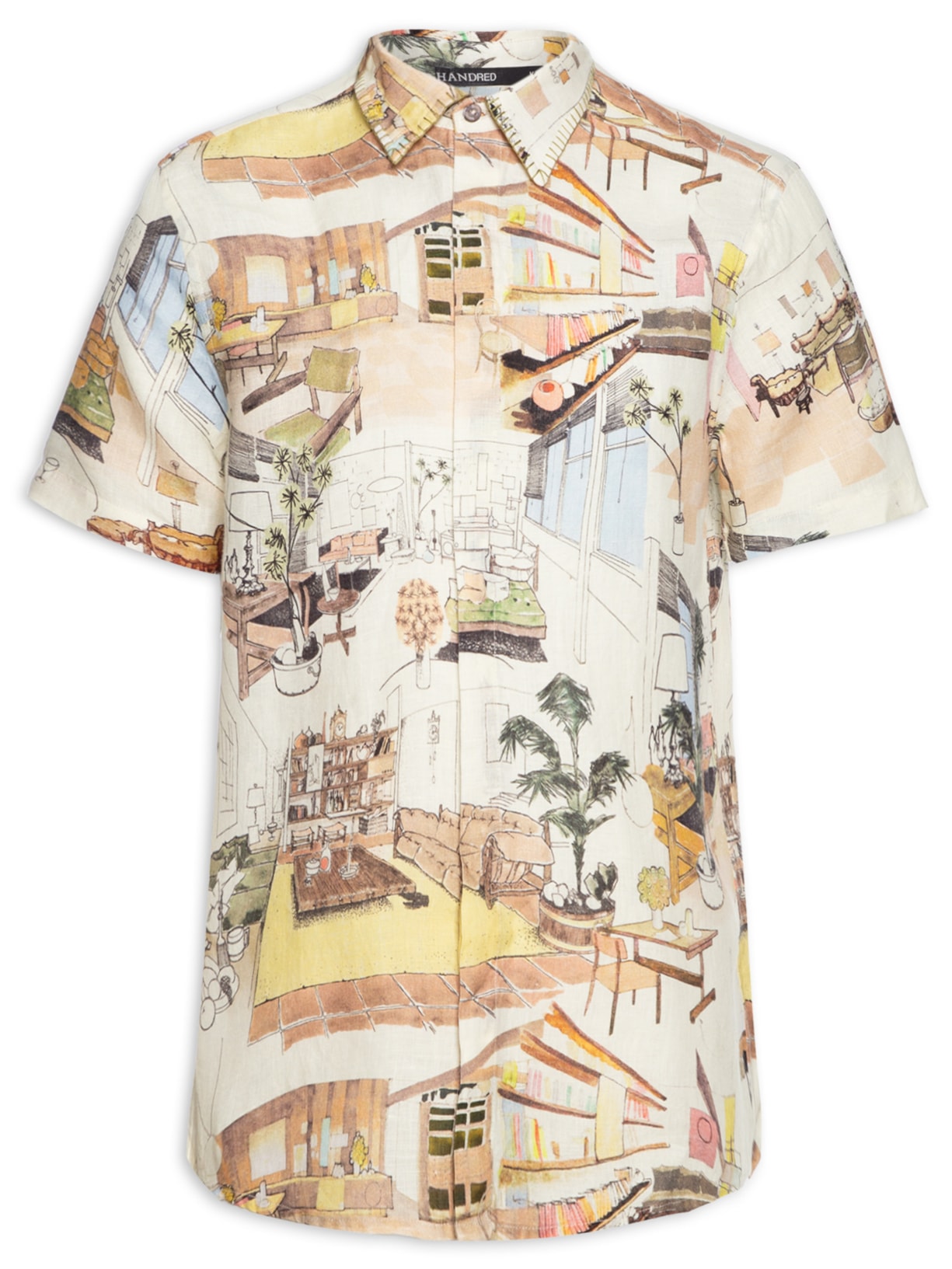 Camisa Masculina Linho Manga Curta Perspectiva - Bege