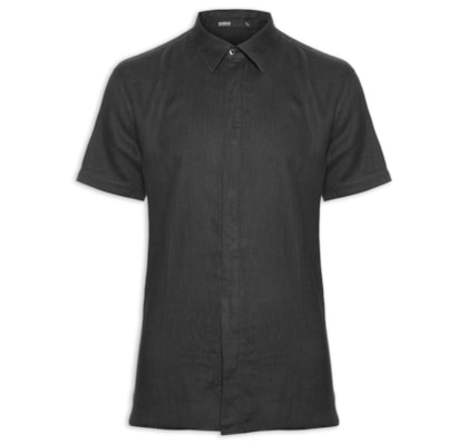 Camisa Masculina Linho Manga Curta - Preto