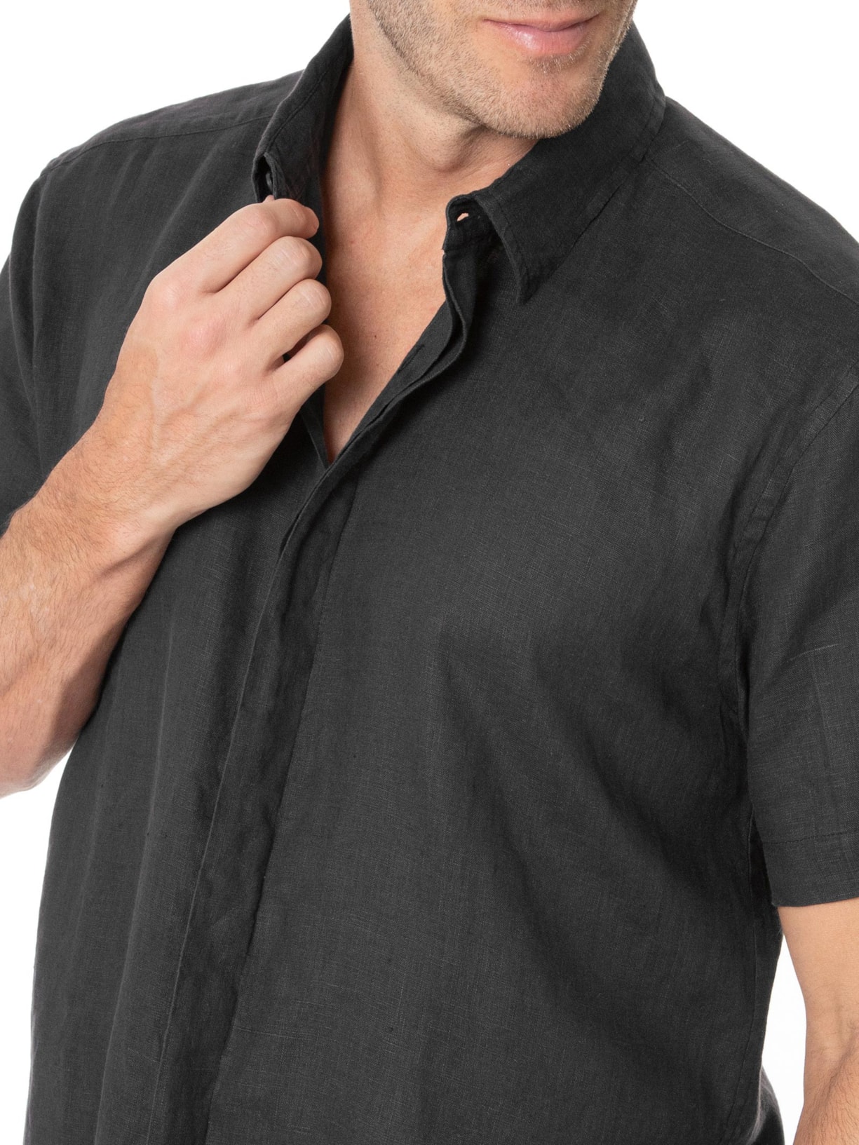 Camisa Masculina Linho Manga Curta Preto Handred