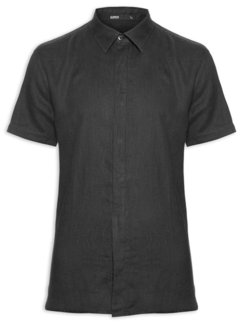 Camisa Masculina Linho Manga Curta - Preto