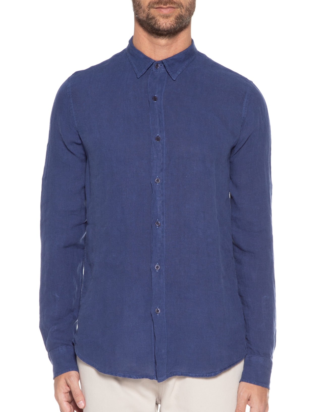 Camisa Masculina Linho Manga Longa Azul Kour