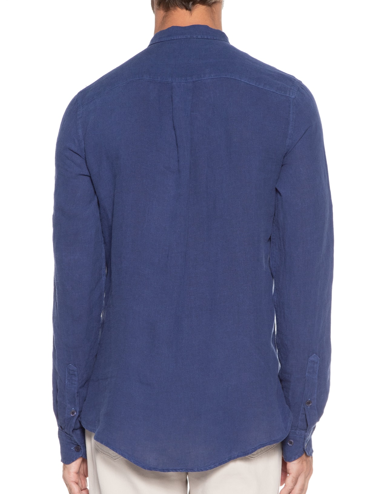 Camisa Masculina Linho Manga Longa Azul Kour