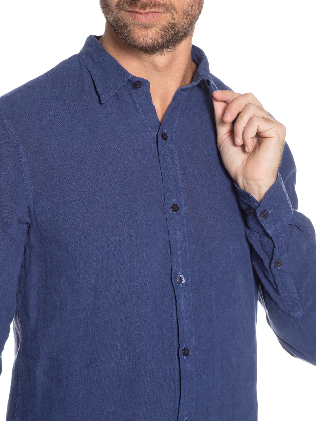 Camisa Masculina Linho Manga Longa Azul Kour