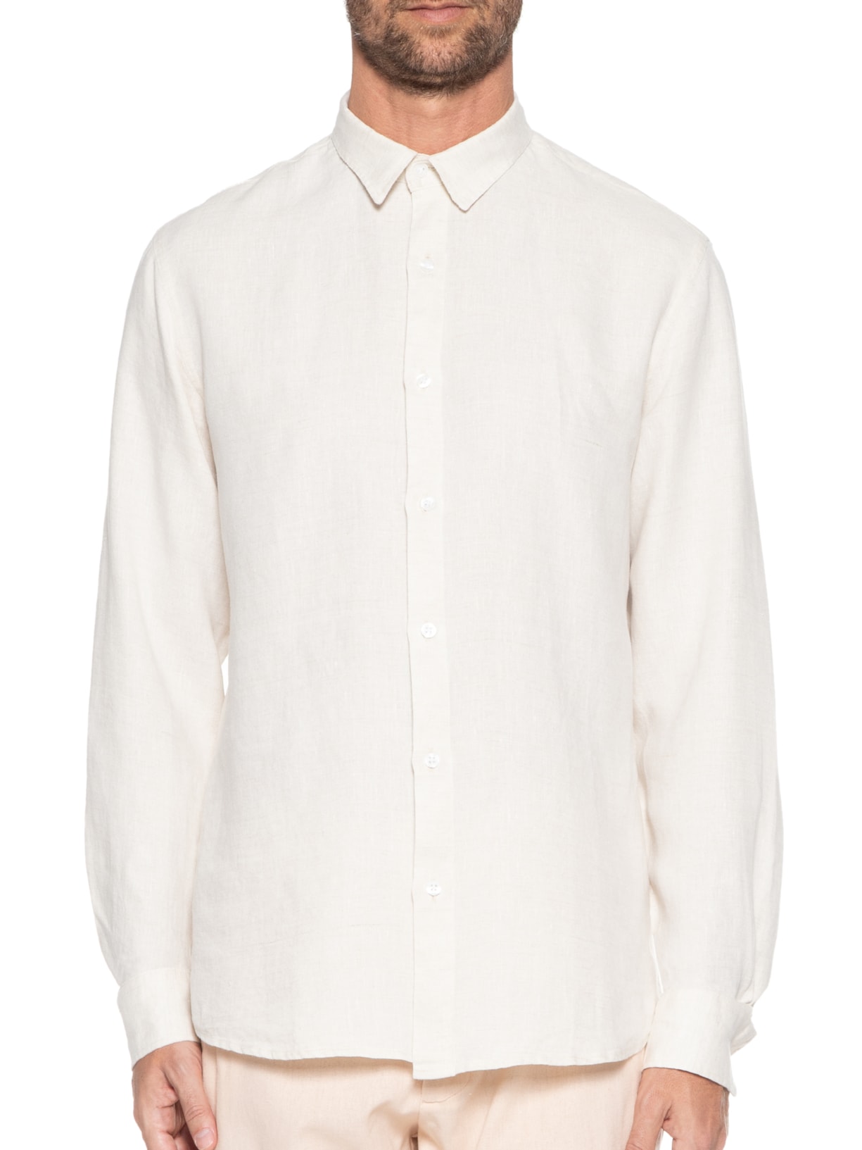 Camisa Masculina Linho Manga Longa Bege Kour