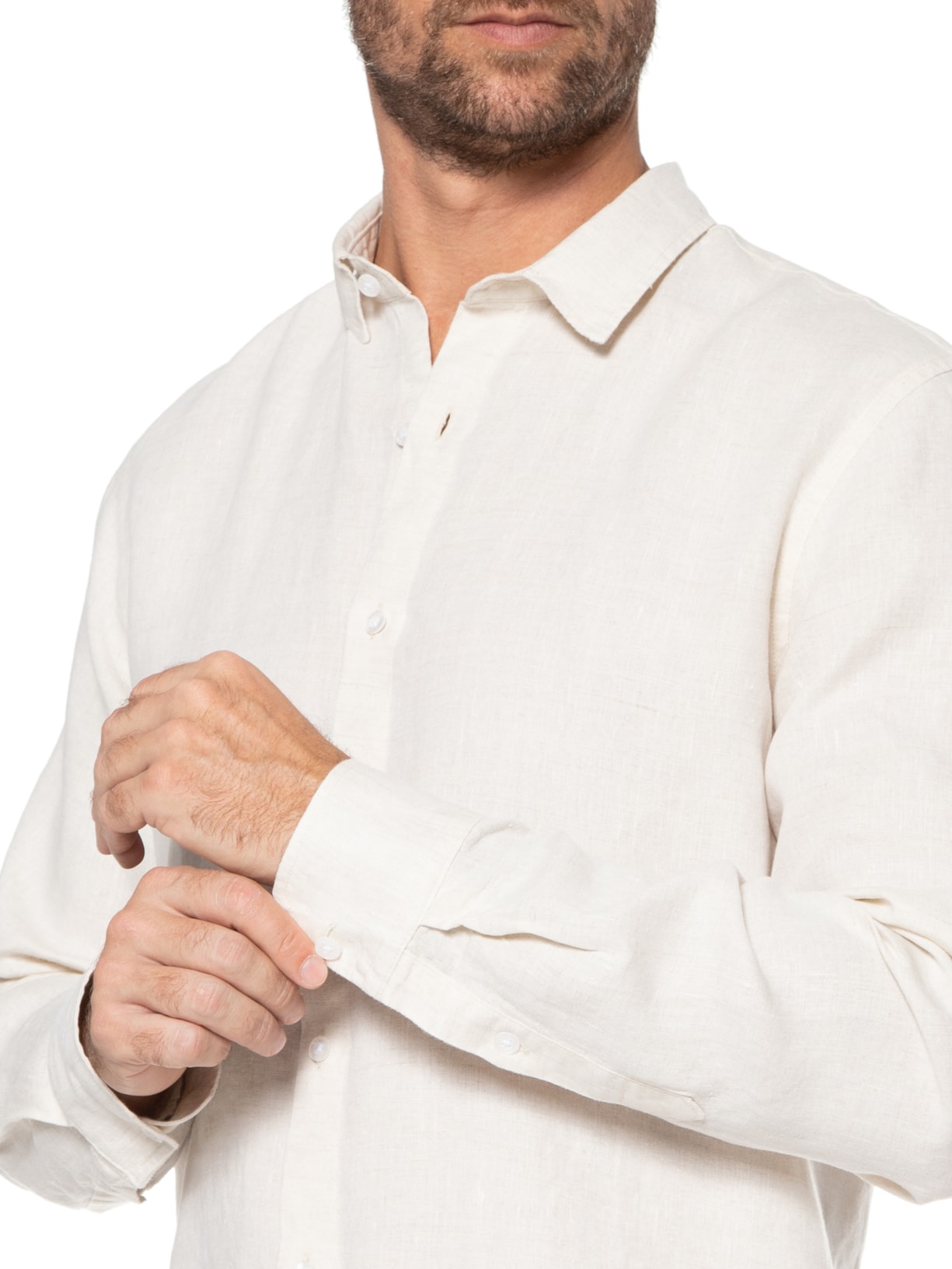 Camisa Masculina Linho Manga Longa Bege Kour