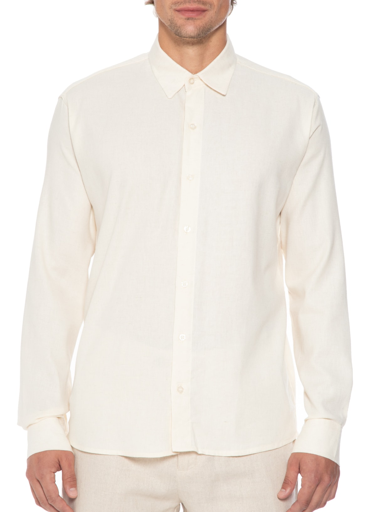 Camisa Masculina Linho Manga Longa Bege '2 Essential