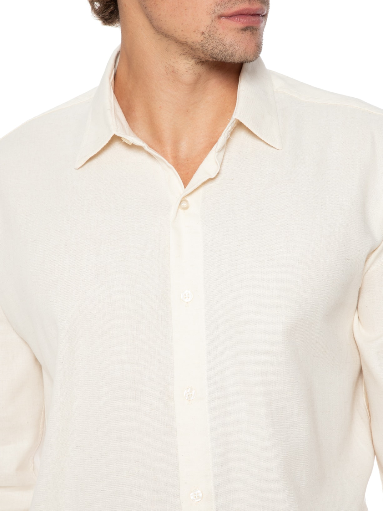 Camisa Masculina Linho Manga Longa Bege '2 Essential
