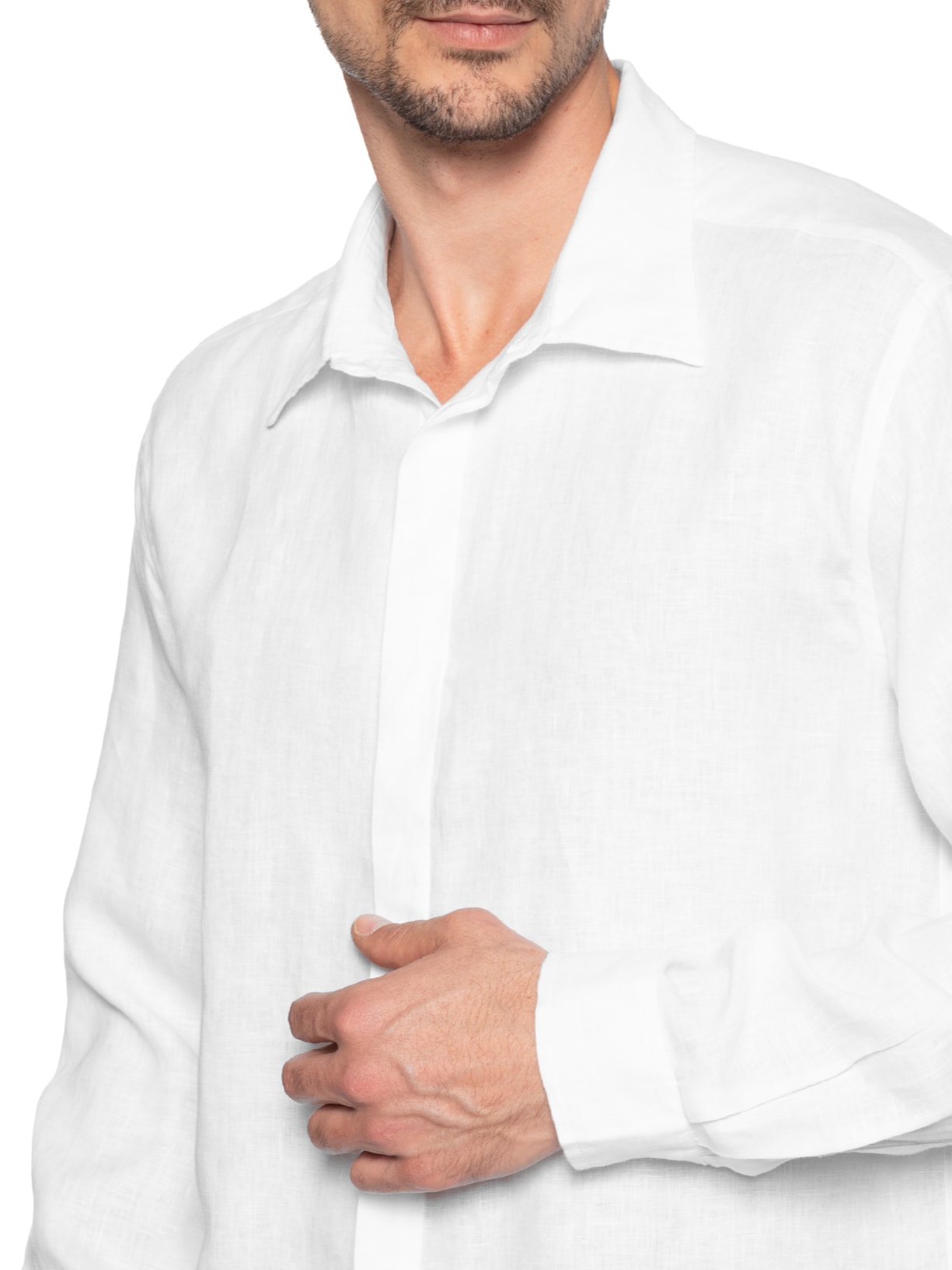 Camisa Masculina Linho Manga Longa Branco Handred