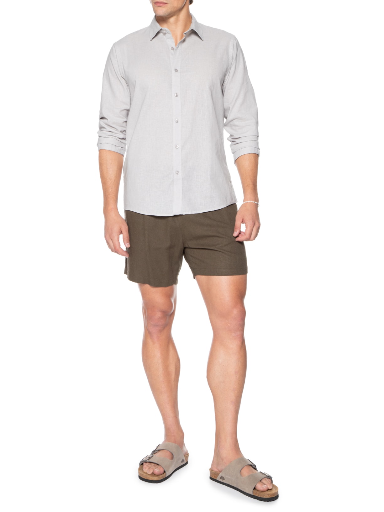 Camisa Masculina Linho Manga Longa Cinza '2 Essential