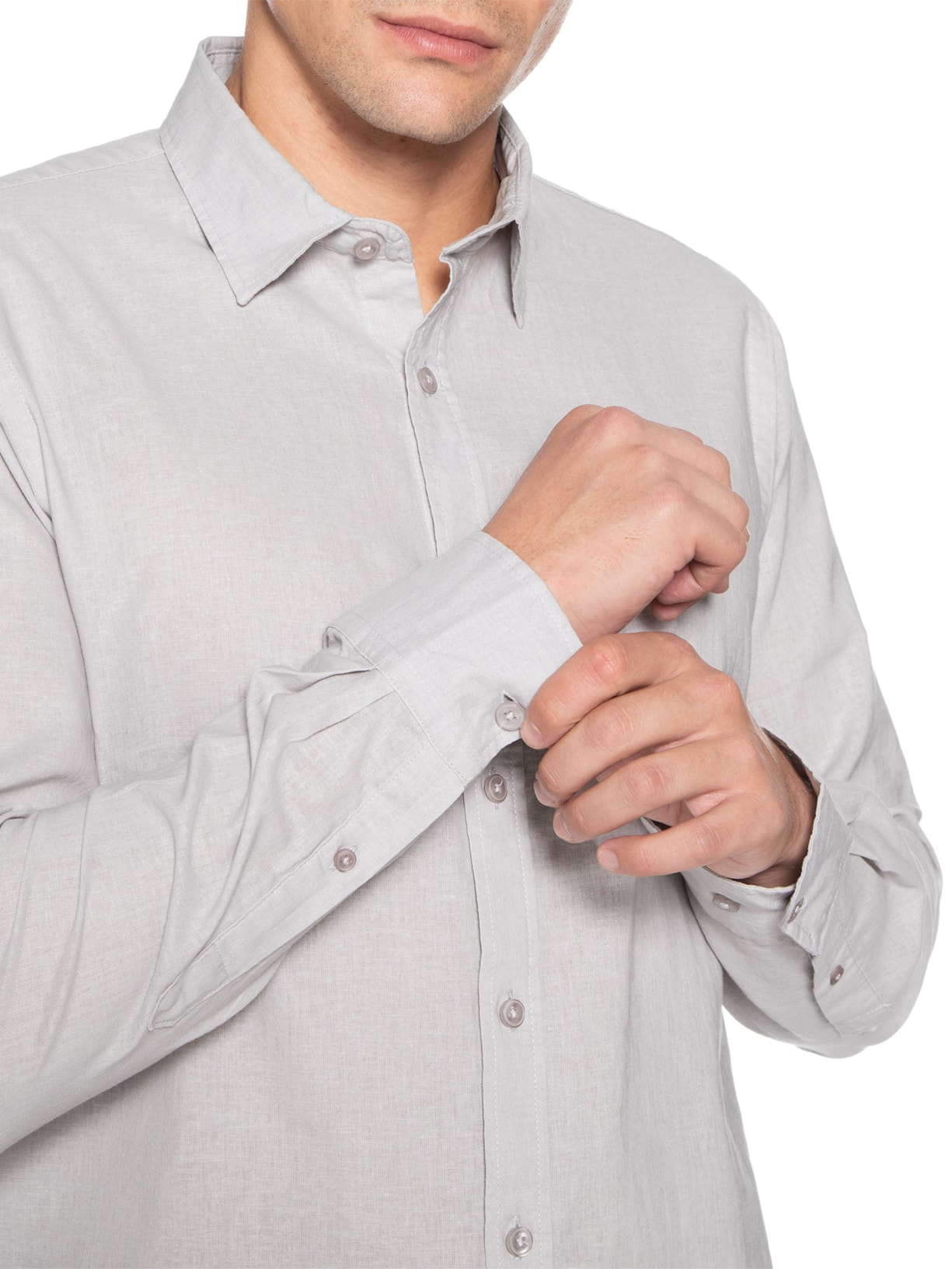Camisa Masculina Linho Manga Longa Cinza '2 Essential