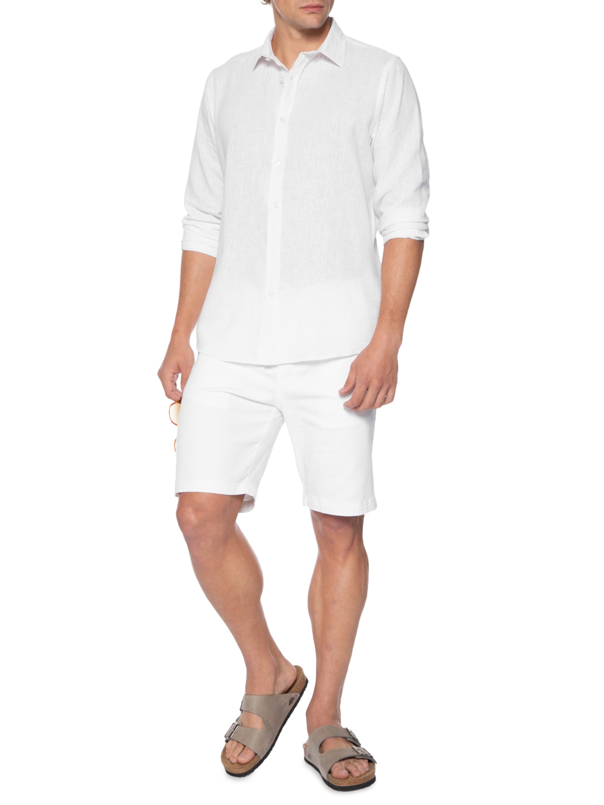 Camisa Masculina Linho Manga Longa Off White '2 Essential