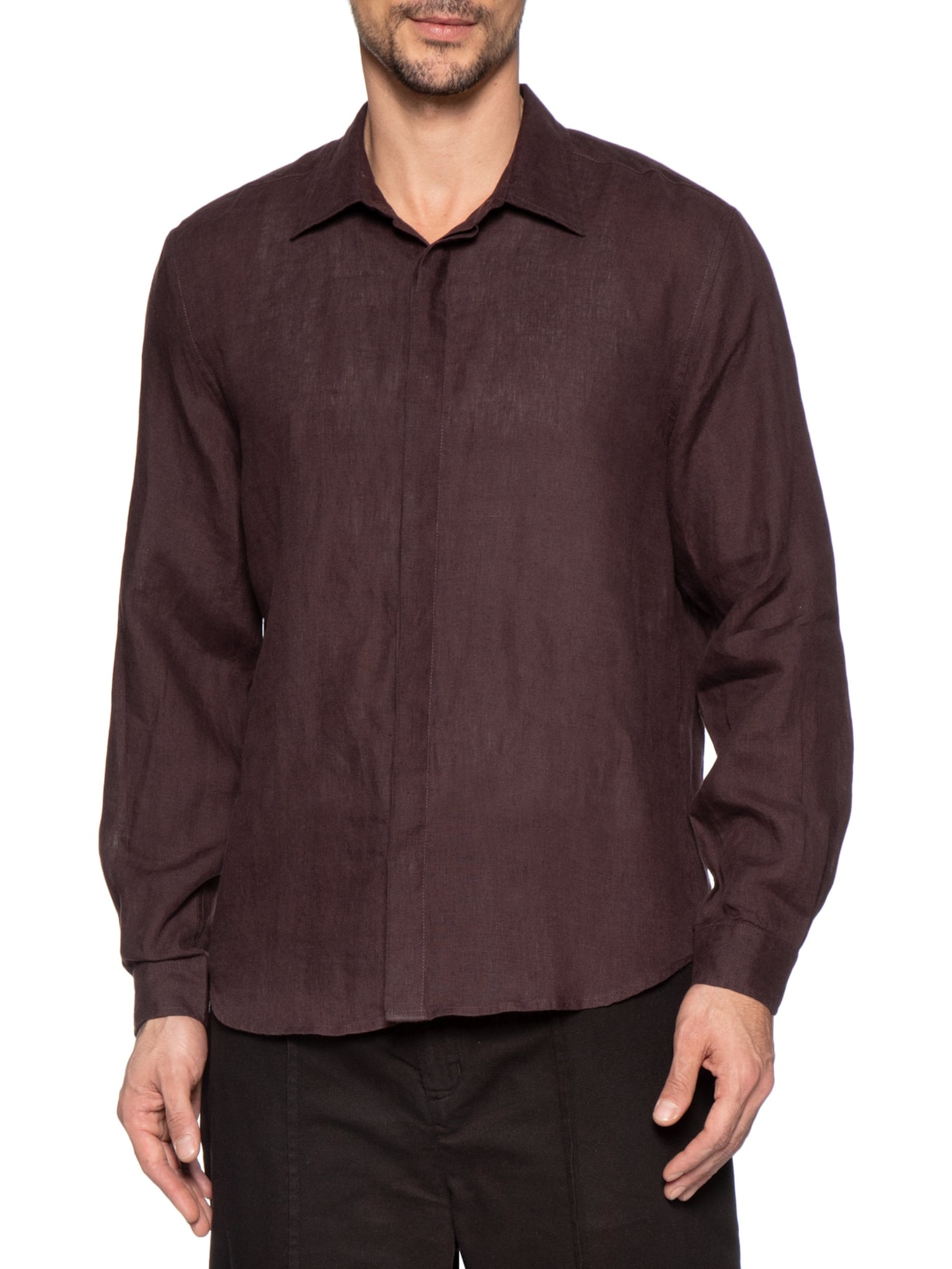 Camisa Masculina Linho Manga Longa Roxo Handred